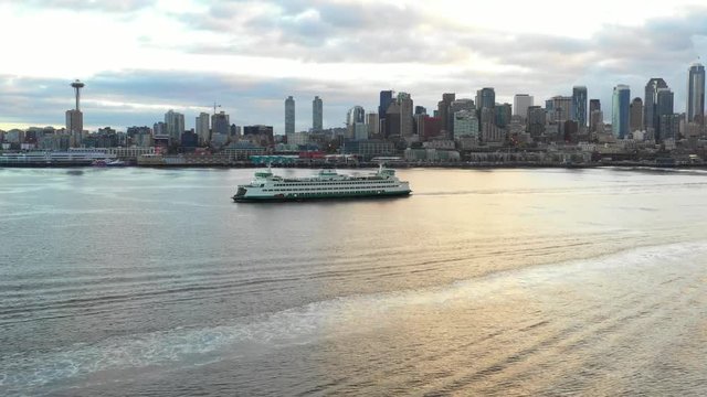Seattle ferry in transit aerial drone video 4k 60p