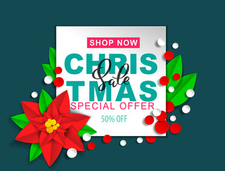 Christmas Sale poinsettia vector design