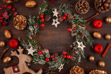 Festive Christmas vintage decoration. Template of christmas greeting card and invitation