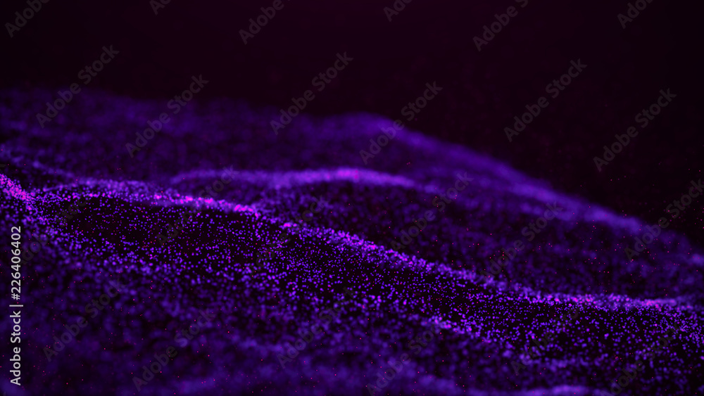 Poster wave glow. wave of particles. wave 3d. 3d rendering. futuristic purple dots background with a dynami