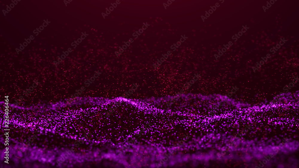 Poster wave glow. wave of particles. wave 3d. 3d rendering. futuristic purple dots background with a dynami