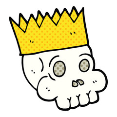 comic book style cartoon skull wearing crown