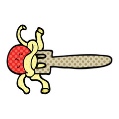comic book style cartoon meatball on fork