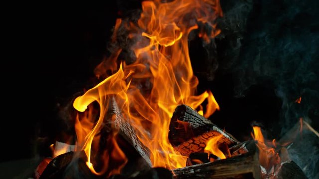 Fireplace in super slow motion, shooting with high speed cinema camera in 4k