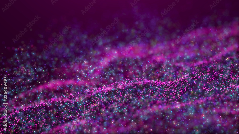 Poster wave glow. wave of particles. wave 3d. 3d rendering. futuristic purple dots background with a dynami