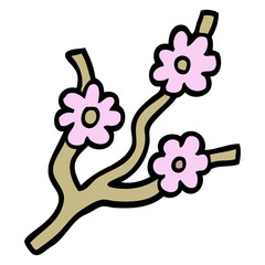 hand drawn doodle style cartoon branches with flowers