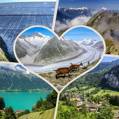 Tableaux ronds sur aluminium brossé Cervin Collage of tourist photos of the Switzerland.