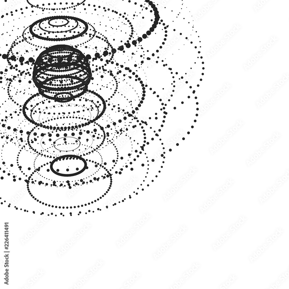Poster abstract 3d sphere made of points. futuristic technology style. sphere particles. background vector.