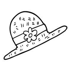 black and white cartoon straw hat