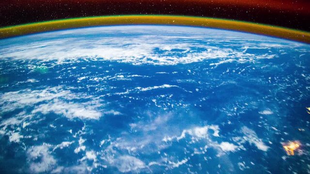 Planet Earth and aurora borealis seen from the the International Space Station ISS. Created from Public Domain images, courtesy of NASA 