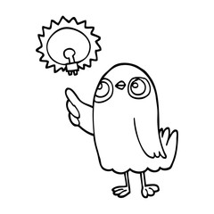 black and white cartoon bird with great idea