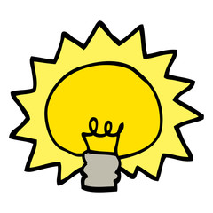 hand drawn doodle style cartoon shining light bulb