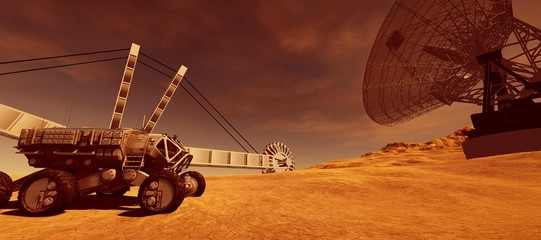 Extremely detailed and realistic high resolution 3d illustration of a colony on mars like planet. Elements of this image are furnished by Nasa. © Sasa Kadrijevic