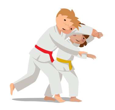 Children are practicing, defending skills in uniform