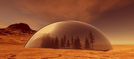 Extremely detailed and realistic high resolution 3d illustration of a colony on mars like planet © Sasa Kadrijevic