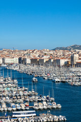 Fototapeta na wymiar View of Marseille pier - Vieux Port in south of France
