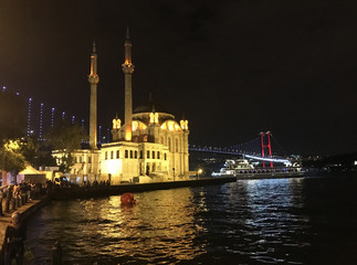 Fototapeta na wymiar Istanbul, Turkey, 20 September 2018: Ortakoy Mosque and Bosphorus Bridge