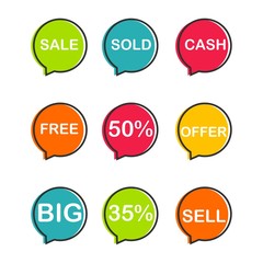 Discount tag with special offer sale sticker. Promo tag discount offer layout. Sale label with advertise offer design template. Sticker sign price isolated modern graphic style vector illustration.