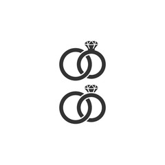 Pair of wedding rings vector icon. Diamond wedding rings black isolated icons.