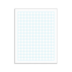 Graph paper sheet with drop shadow. Grid paper vector notebook sheet with blue lines.