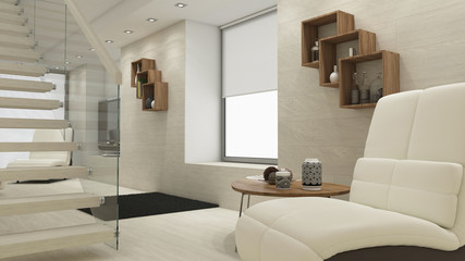 Naklejka na ściany i meble 3D contemporary Living Room Interior and modern furniture