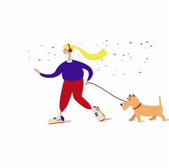  girl runs with her dog