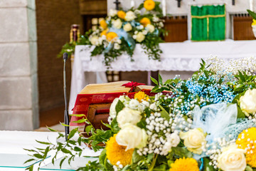 flowers on altar