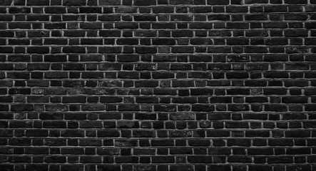 Panoramic Old Grunge Black and White Brick Wall Background