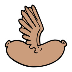 hand drawn doodle style cartoon flying sausage
