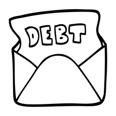 black and white cartoon debt letter