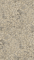 Vector succulents seamless pattern in sepia. Succulent ornament. Natural composition. Hand drawn art work.