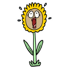 hand drawn doodle style cartoon shocked sunflower