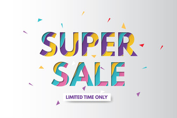 Super sale banner template design. Sale banner design with paper cut background. Abstract sale banner. Paper art and craft style.