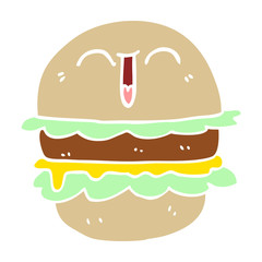 flat color illustration cartoon burger