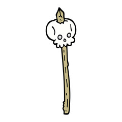 hand drawn doodle style cartoon skull on spike