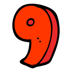 hand drawn doodle style cartoon number nine