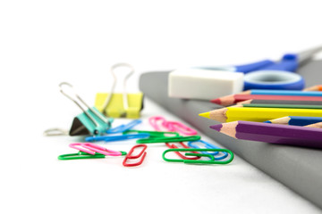 School stationery on white background