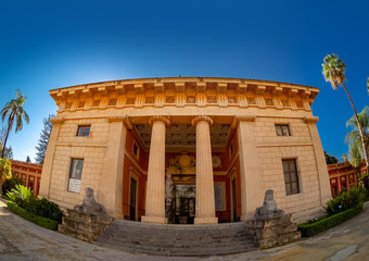 Obraz premium Palermo, Italy - August 13, 2018: Famous building of the old school in Palermo city, Sicily island of Italy