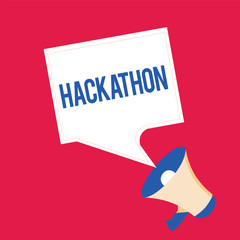 Writing note showing Hackathon. Business photo showcasing event where large number of showing engage in programming.