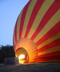 Hot Air Balloon flight over Gold Coast Hinterland, Queensland, Australia at sunrise in mid winter