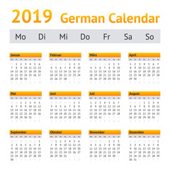 2019 German Calendar. Week starting on Monday