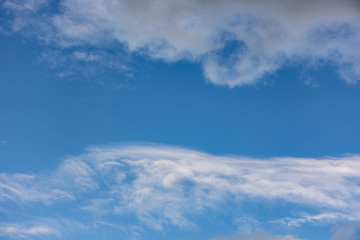 blue sky with white wispy clouds background