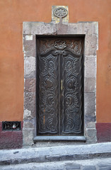Old wood Mexican colonial door in Guanajuato Mexico