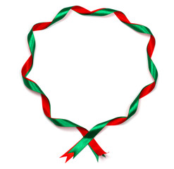 Christmas wavy ribbon round frame isolated on white.