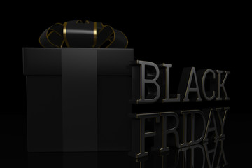 Black friday sale concept black friday word and gift box 3D illustration.