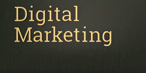 Golden digital marketing word digital marketing concept background 3D illustration.