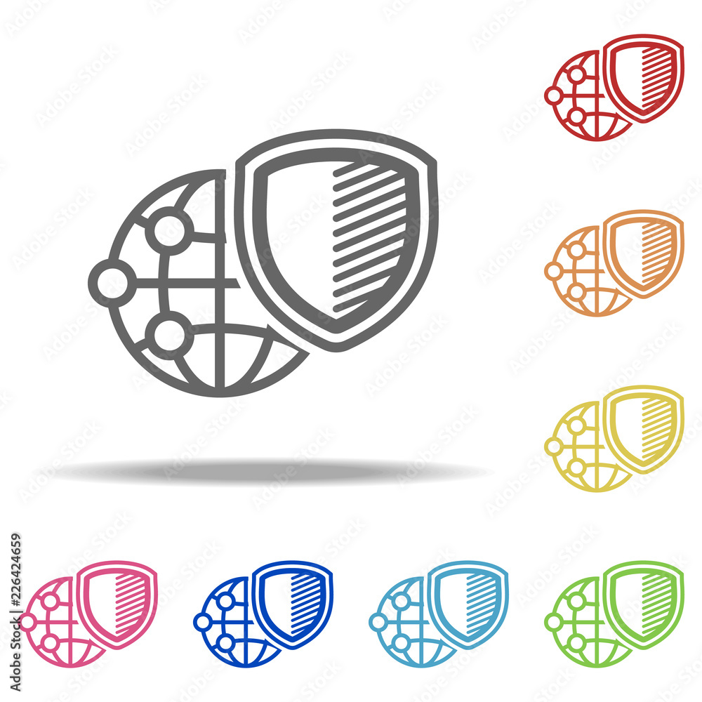 Poster lobal network protection icon. elements of seo & development in multi colored icons. simple icon for