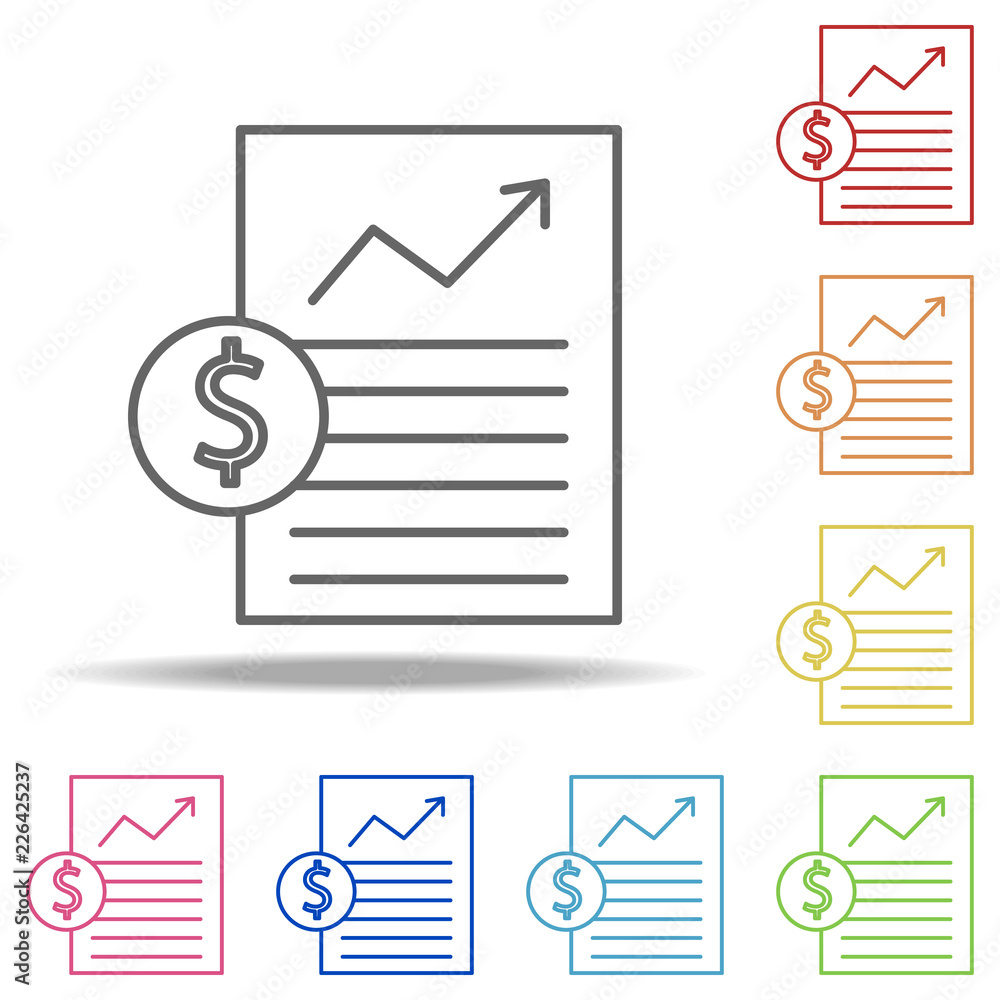 Poster growth of shares paper icon. elements of finance and chart in multi colored icons. simple icon for w