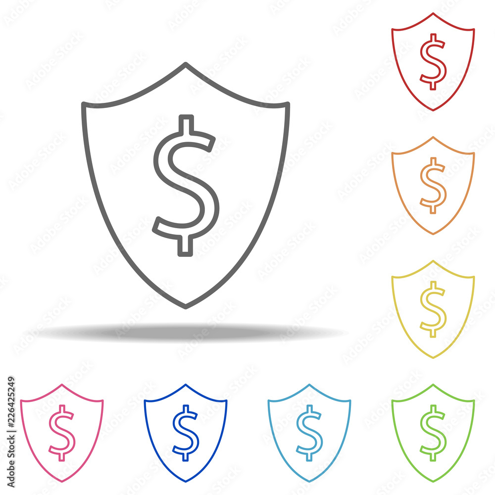 Poster currency protecton icon. elements of finance and chart in multi colored icons. simple icon for websi
