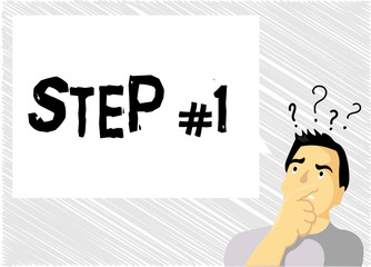 Word writing text Step 1. Business concept for Start of planned strategy Beginning Initiation Make progress.